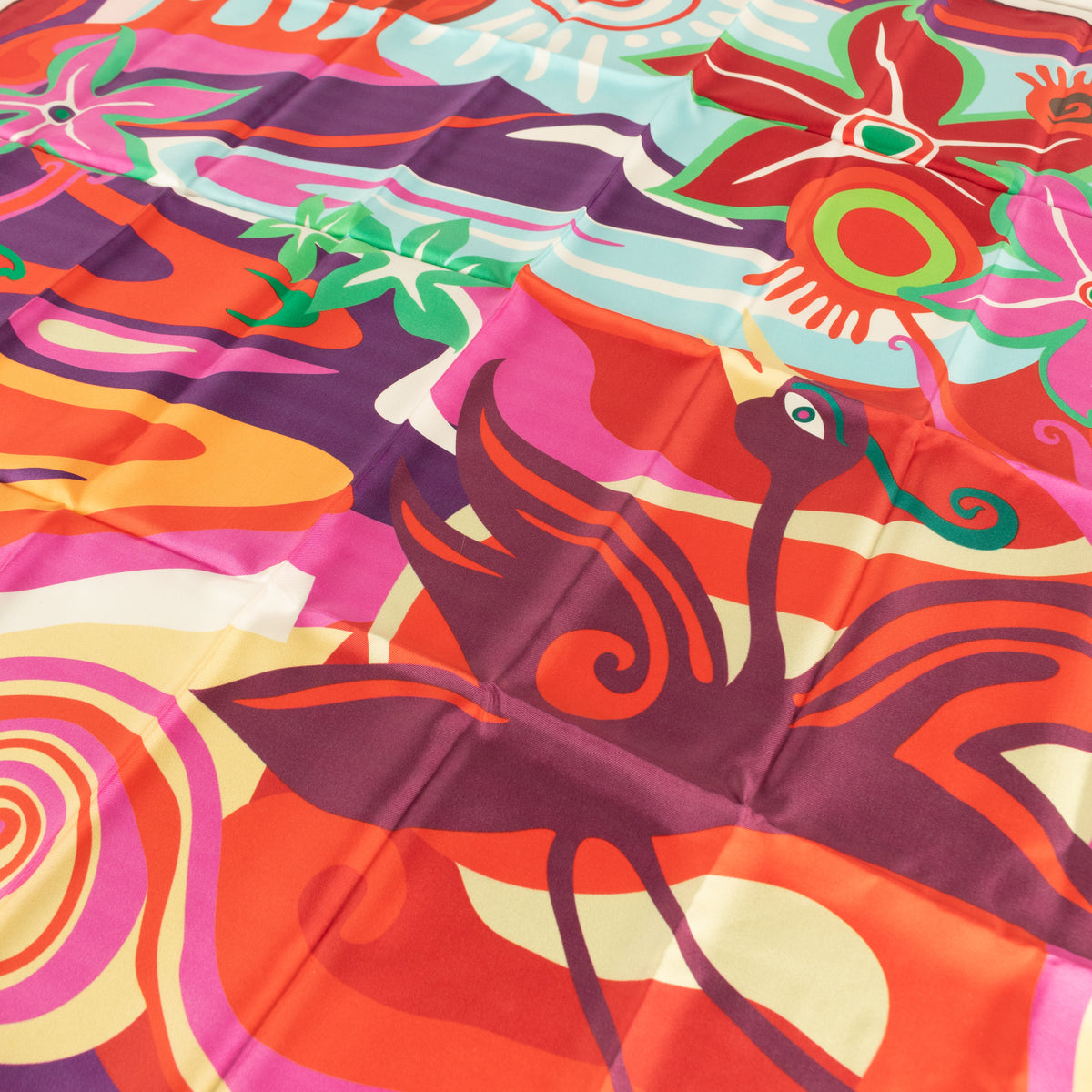 Longchamp Multi Print Silk Wave Tropical Scarf
