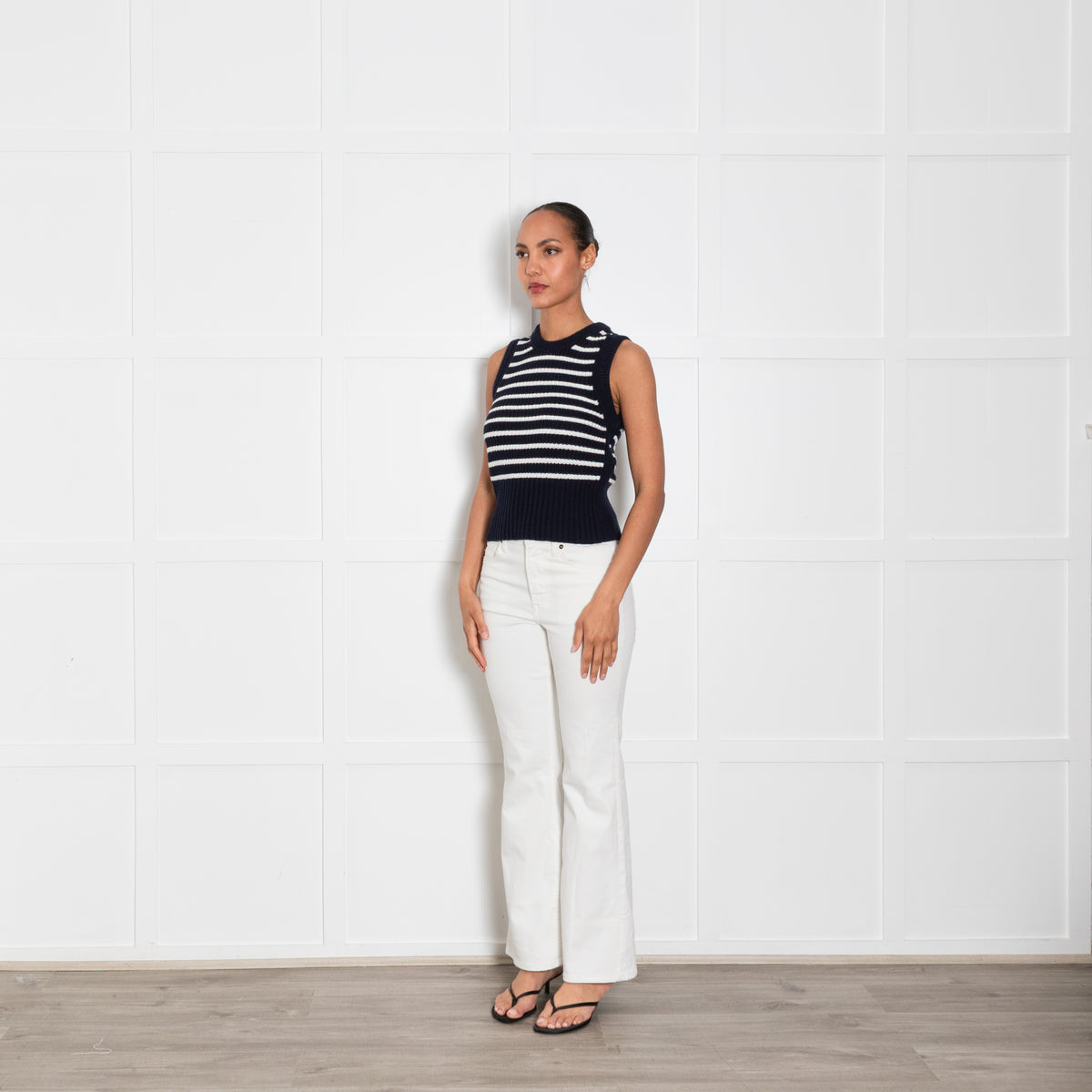 Me + Em Navy & White Striped Knit Vest