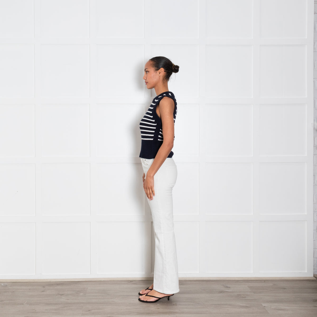 Me + Em Navy & White Striped Knit Vest
