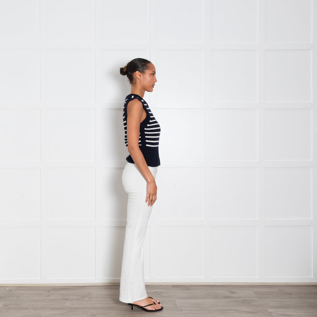 Me + Em Navy & White Striped Knit Vest