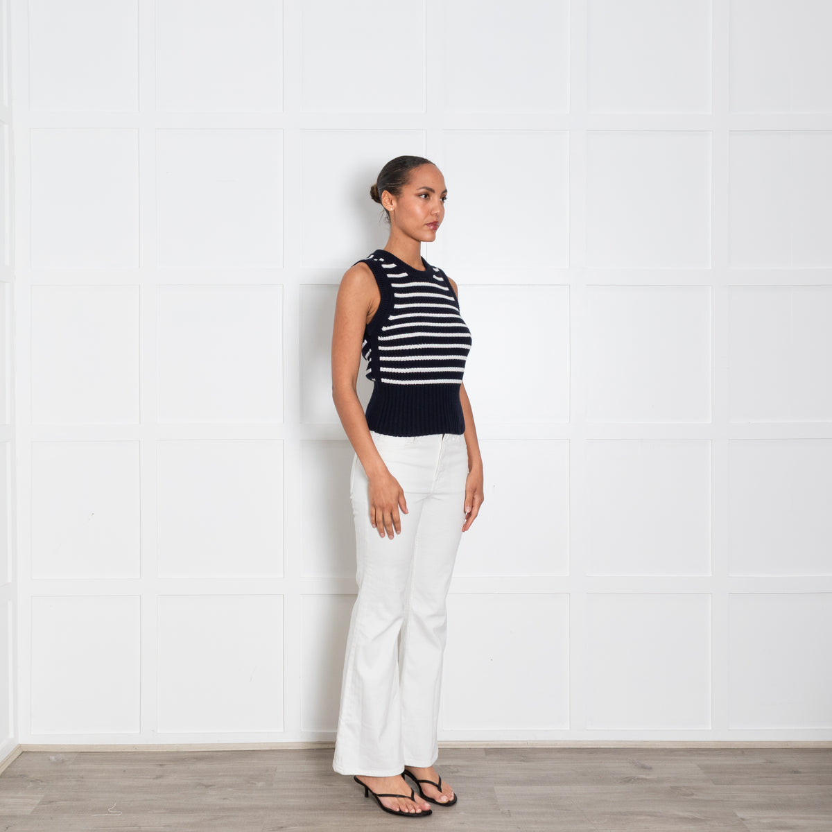 Me + Em Navy & White Striped Knit Vest