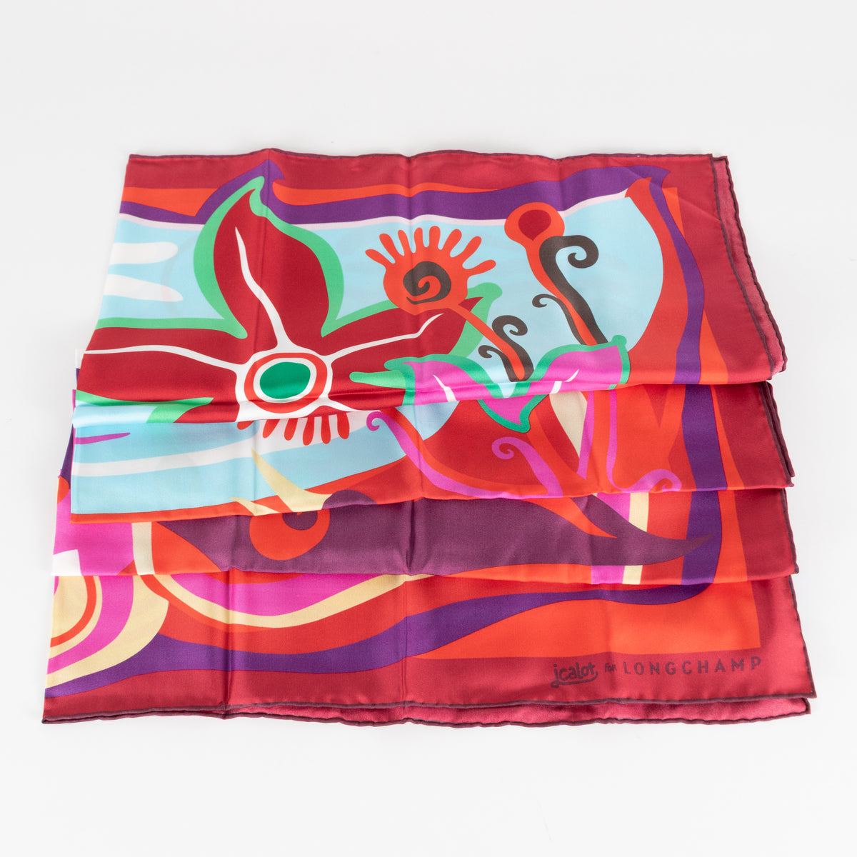 Longchamp Multi Print Silk Wave Tropical Scarf
