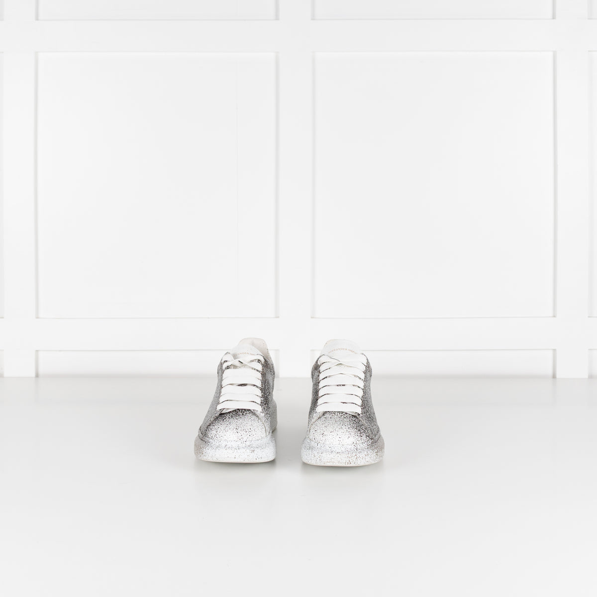 Alexander McQueen White Grey Metallic Design Leather Trainers
