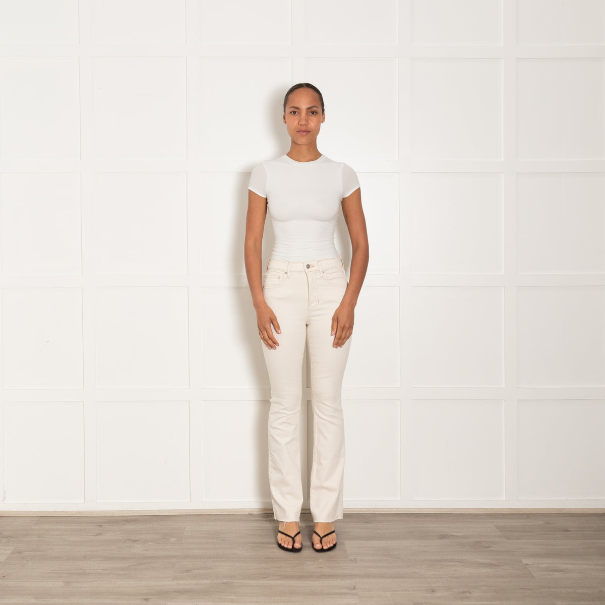 Veronica Beard Cream Cameron Bootcut Jeans