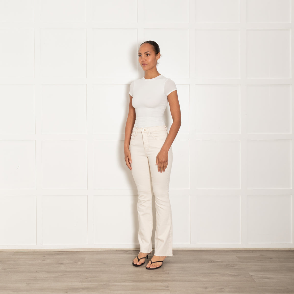 Veronica Beard Cream Cameron Bootcut Jeans