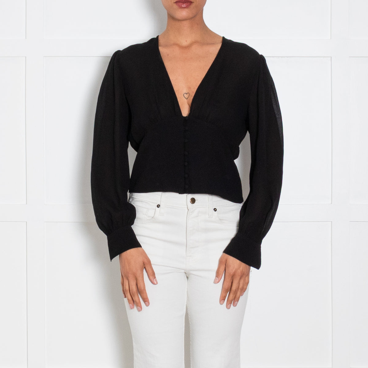 Saint Laurent Black Fitted Waist Deep Long Sleeved Top
