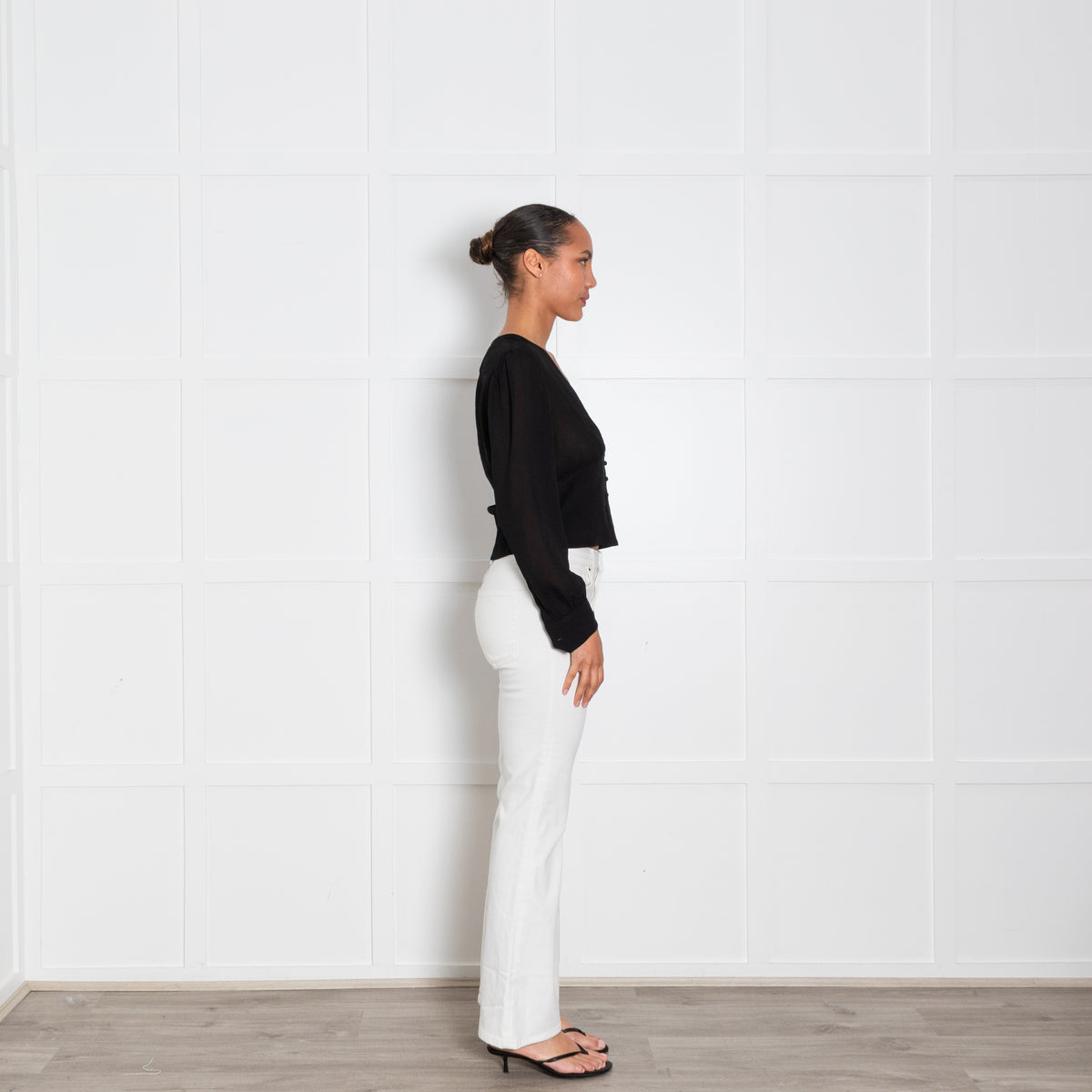 Saint Laurent Black Fitted Waist Deep Long Sleeved Top