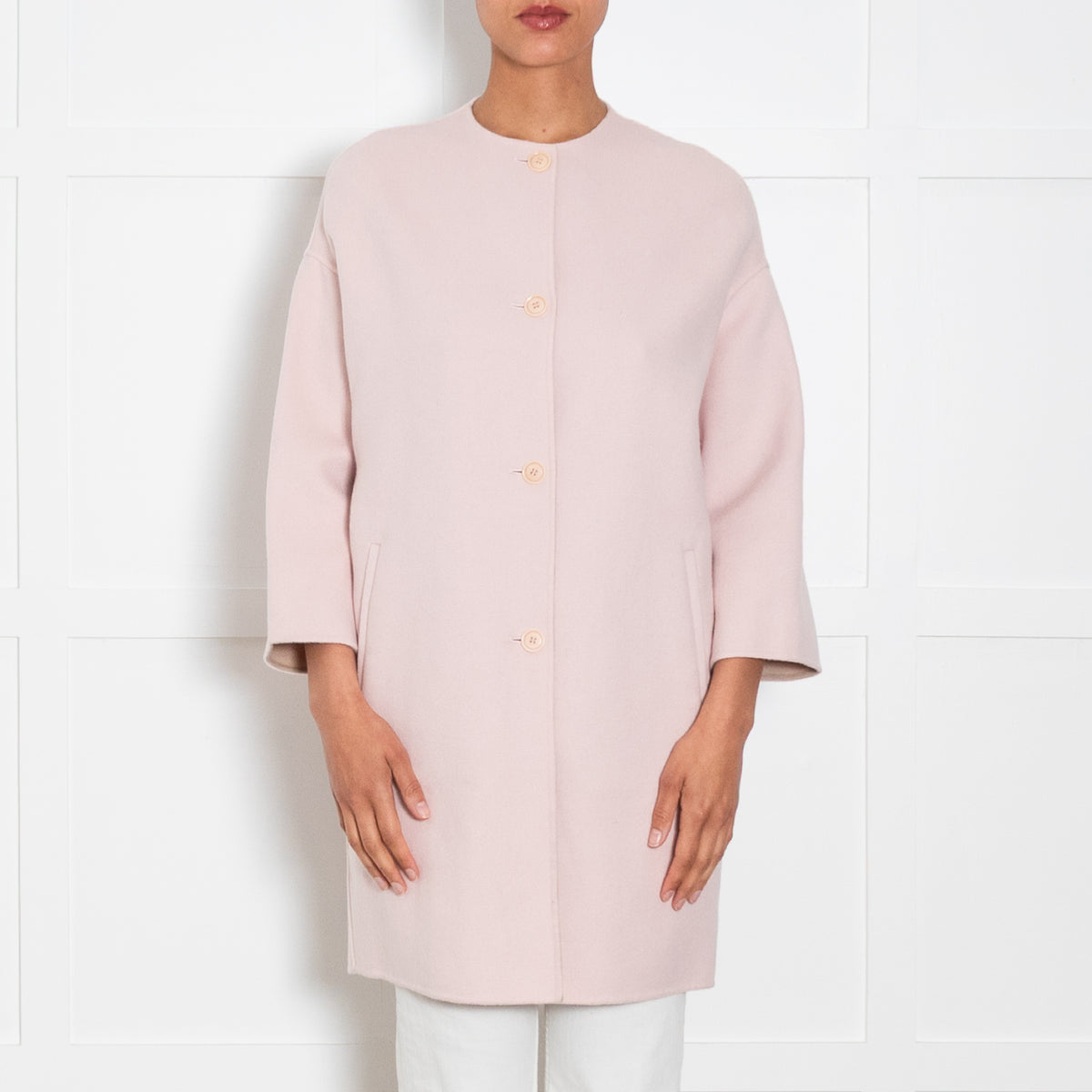 Max Mara Studio Pale Pink Collarless Coat