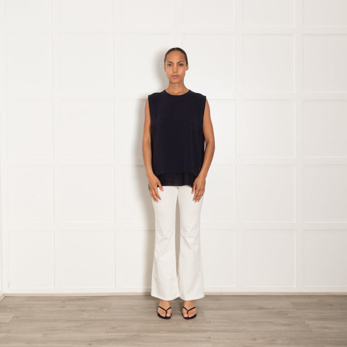 Max Mara Navy Blue Sleeveless Top With Chiffon Side Panels