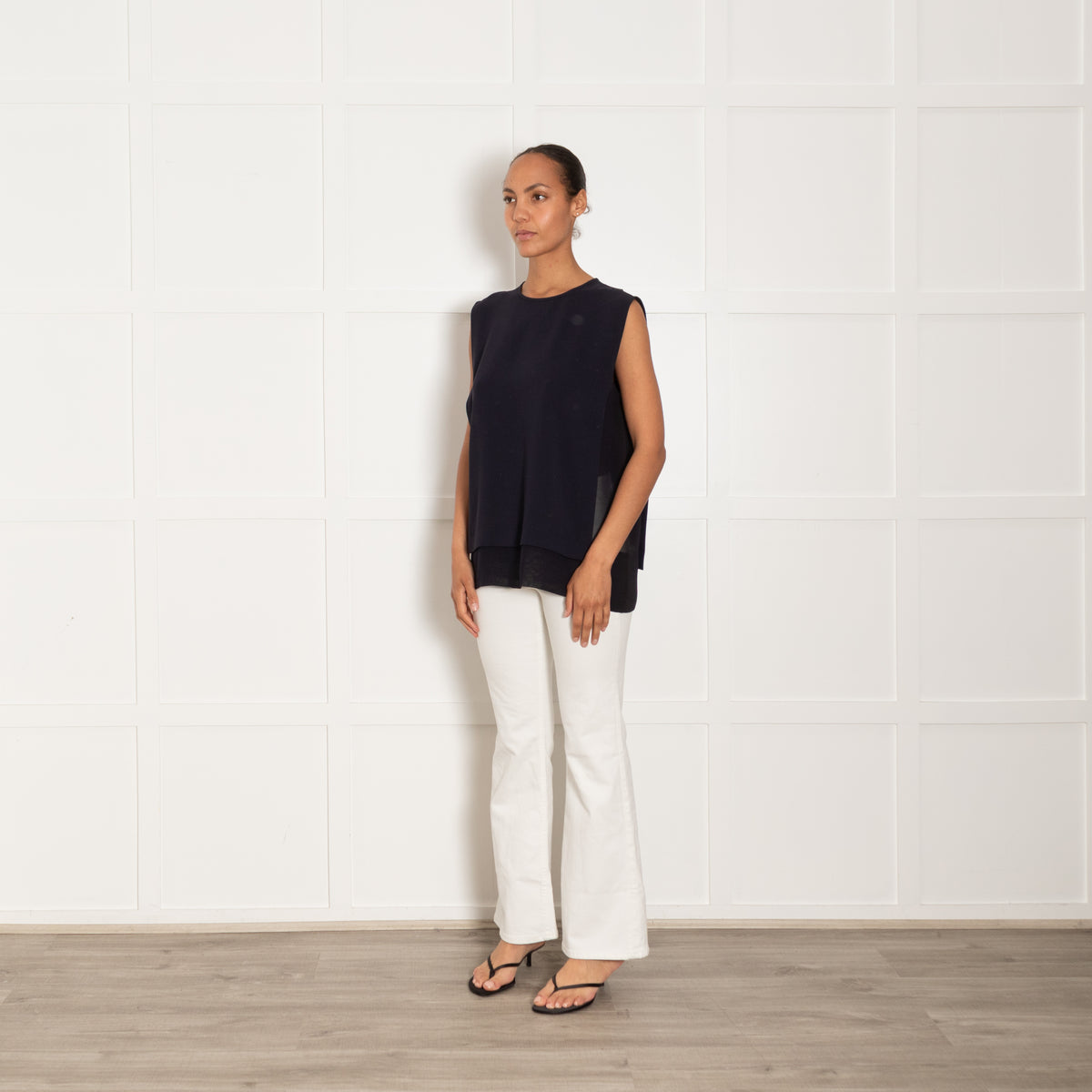 Max Mara Navy Blue Sleeveless Top With Chiffon Side Panels