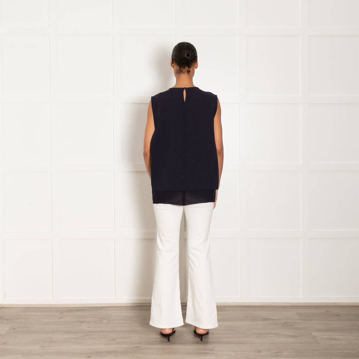 Max Mara Navy Blue Sleeveless Top With Chiffon Side Panels