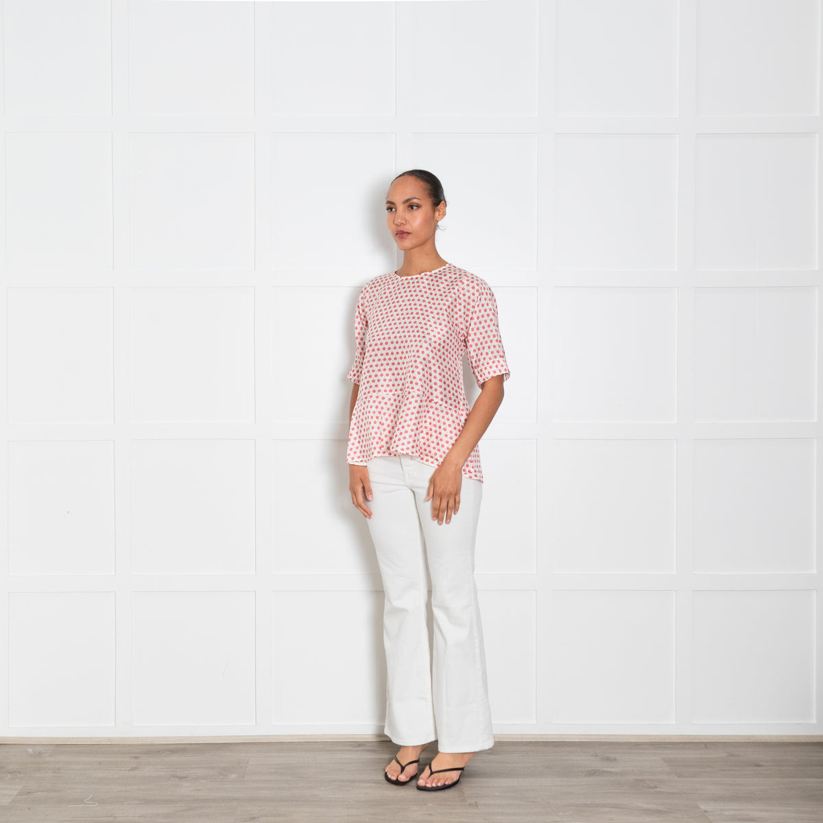 Odeeh White Silk Cherry Print Blouse UK 10
