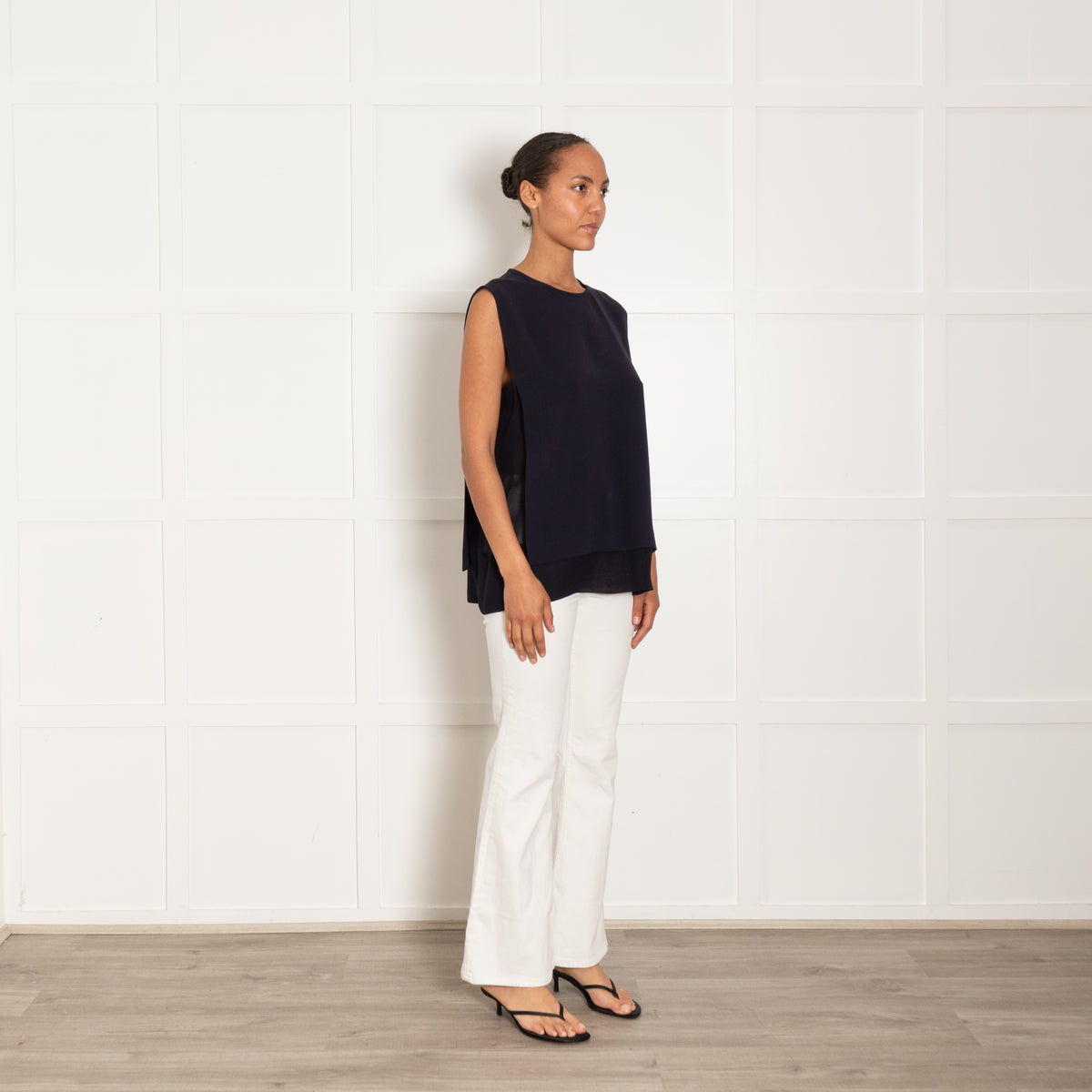 Max Mara Navy Blue Sleeveless Top With Chiffon Side Panels