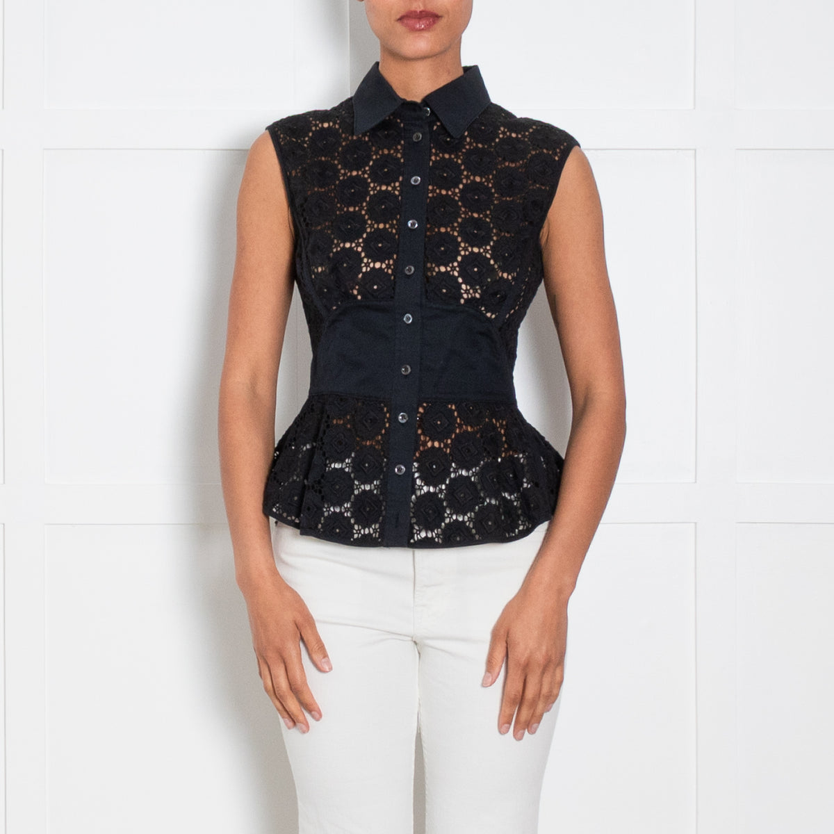 Strenesse Black Lace Sleeveless Shirt