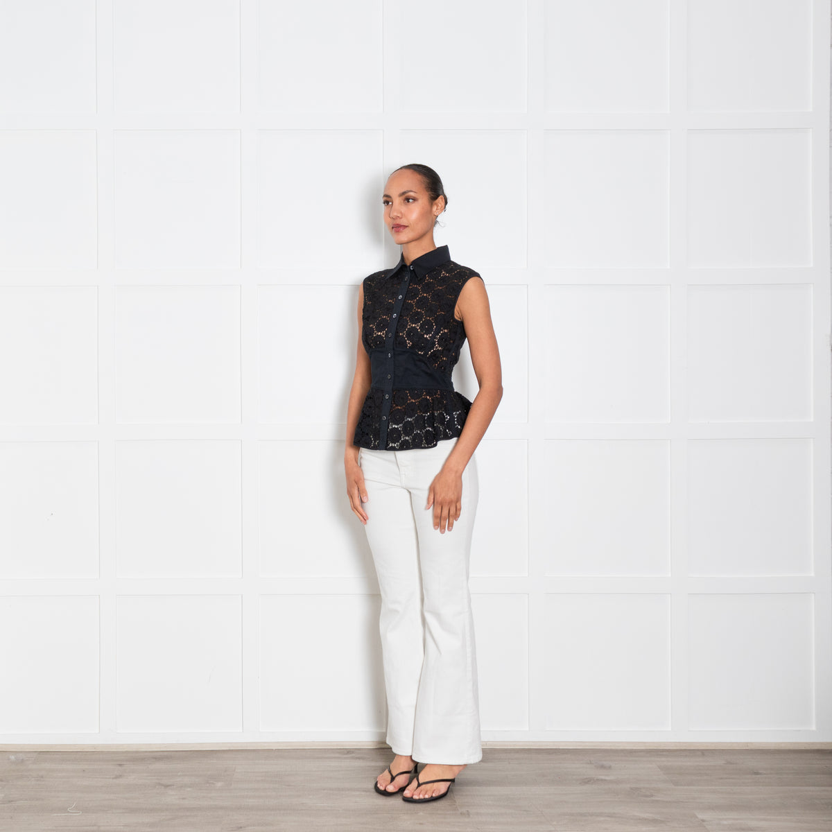 Strenesse Black Lace Sleeveless Shirt