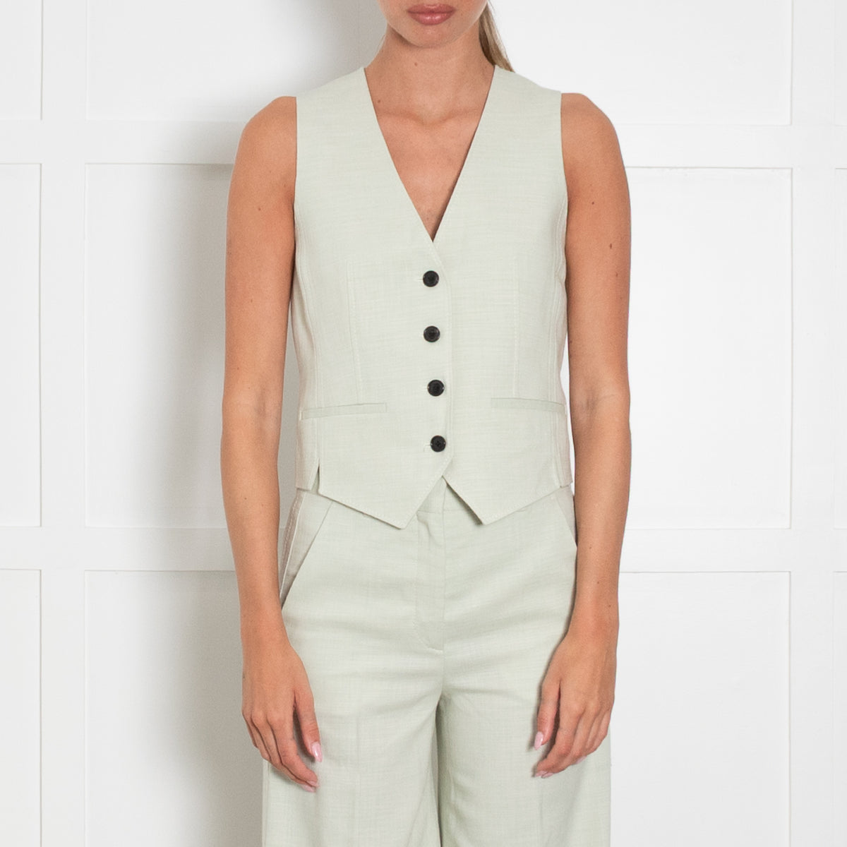 Me + Em Pistachio Green Black Button Fitted Waistcoat