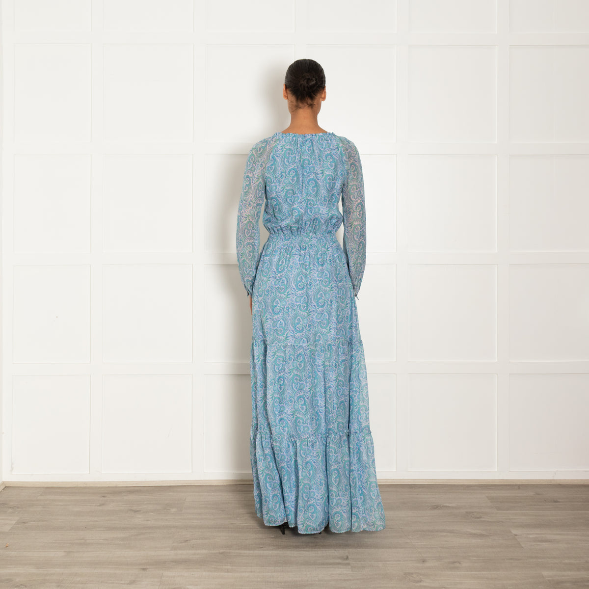 Ridley Lilac Blue Silk Floral Long Sleeve Tie Maxi Dress