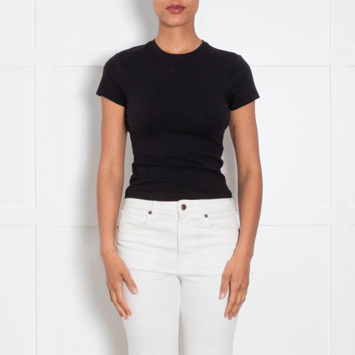 Good American Black Round Neck Stretch T-Shirt