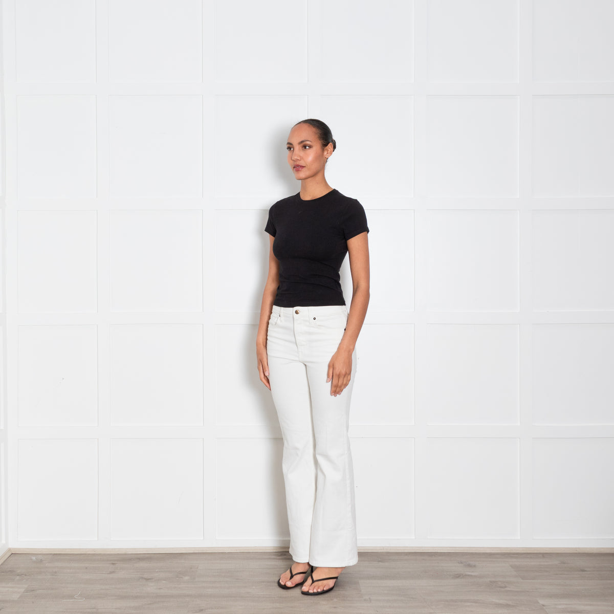 Good American Black Round Neck Stretch T-Shirt