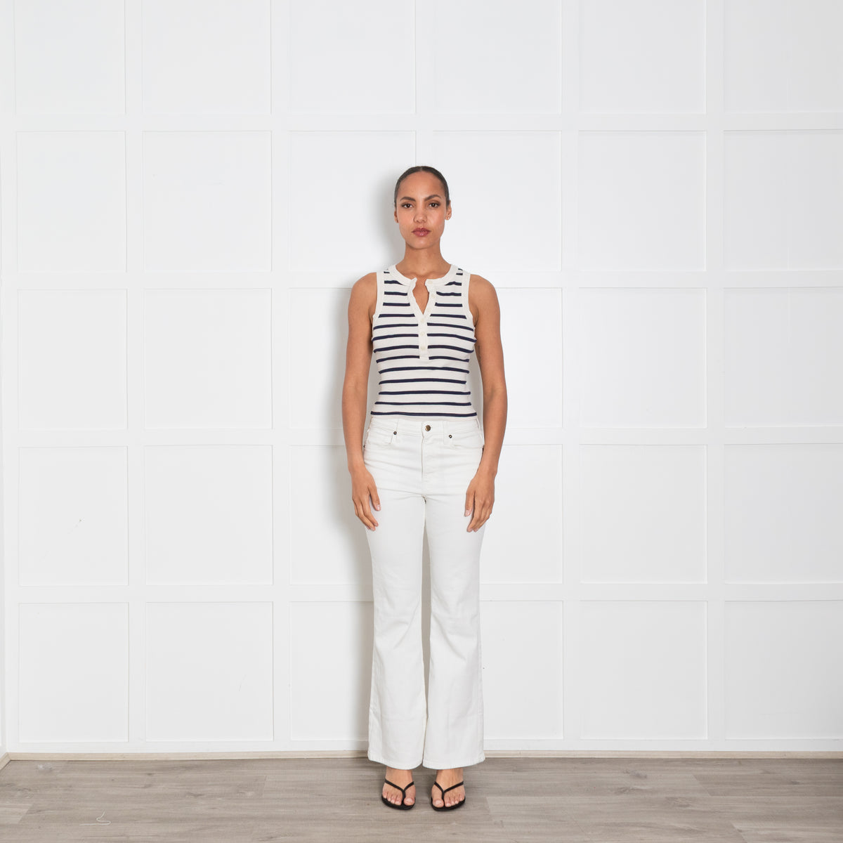 Citizens of Humanity Cream and Navy Stripe Button Up Vest