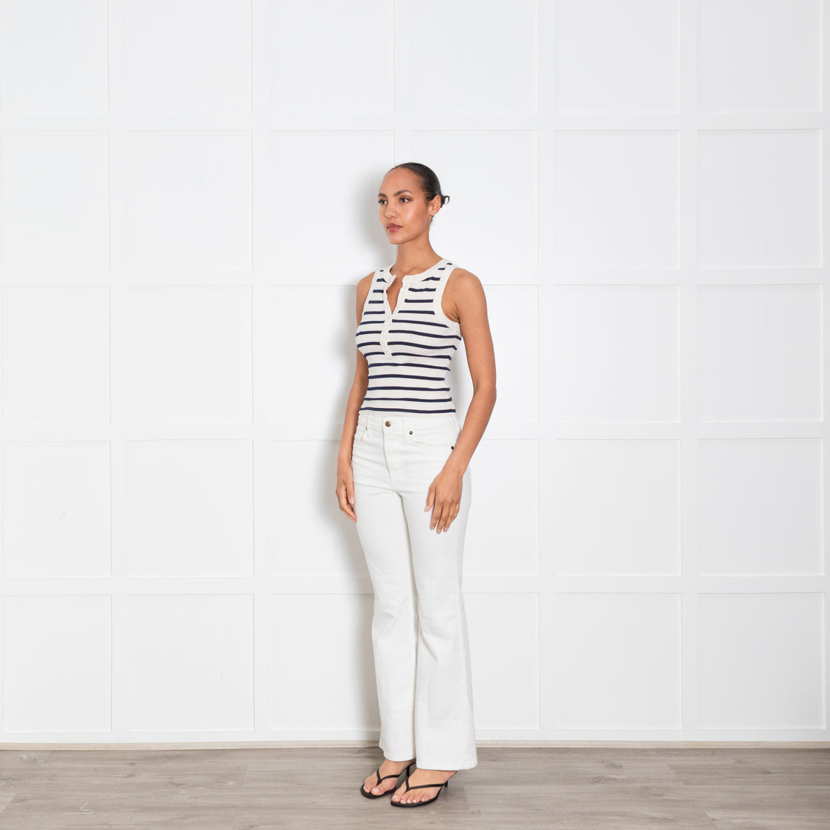Citizens of Humanity Cream and Navy Stripe Button Up Vest