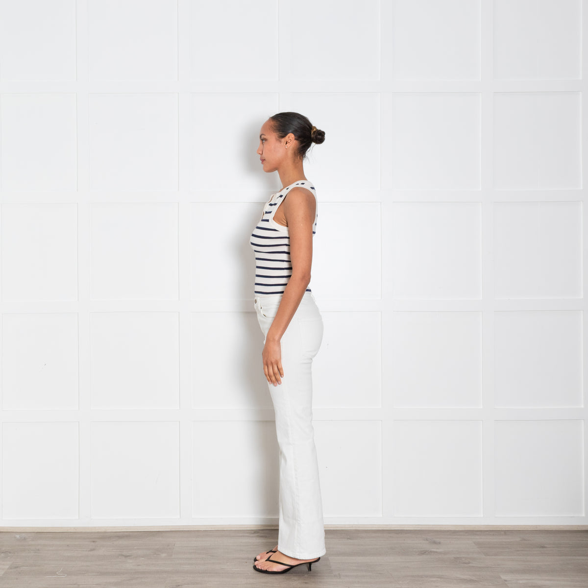Citizens of Humanity Cream and Navy Stripe Button Up Vest