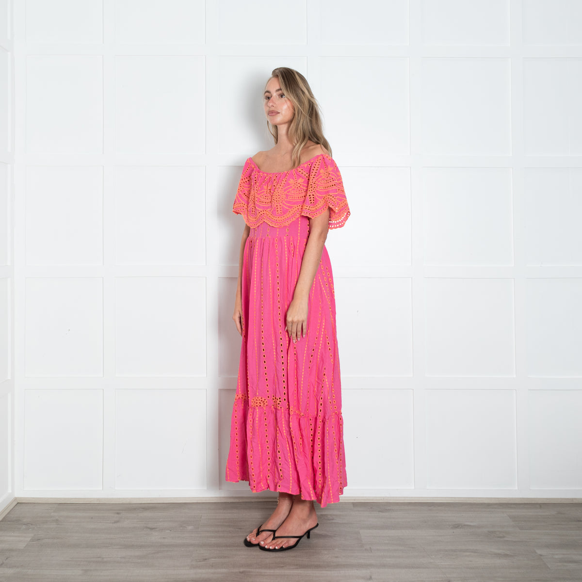 Valerie Khalfon Pink And Orange Broderie Anglaise Dress