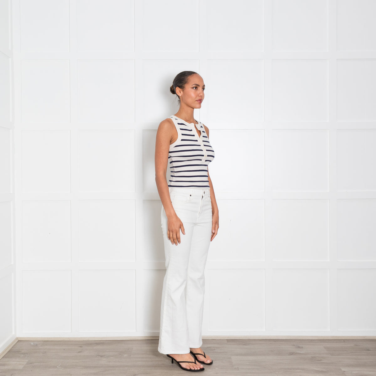 Citizens of Humanity Cream and Navy Stripe Button Up Vest