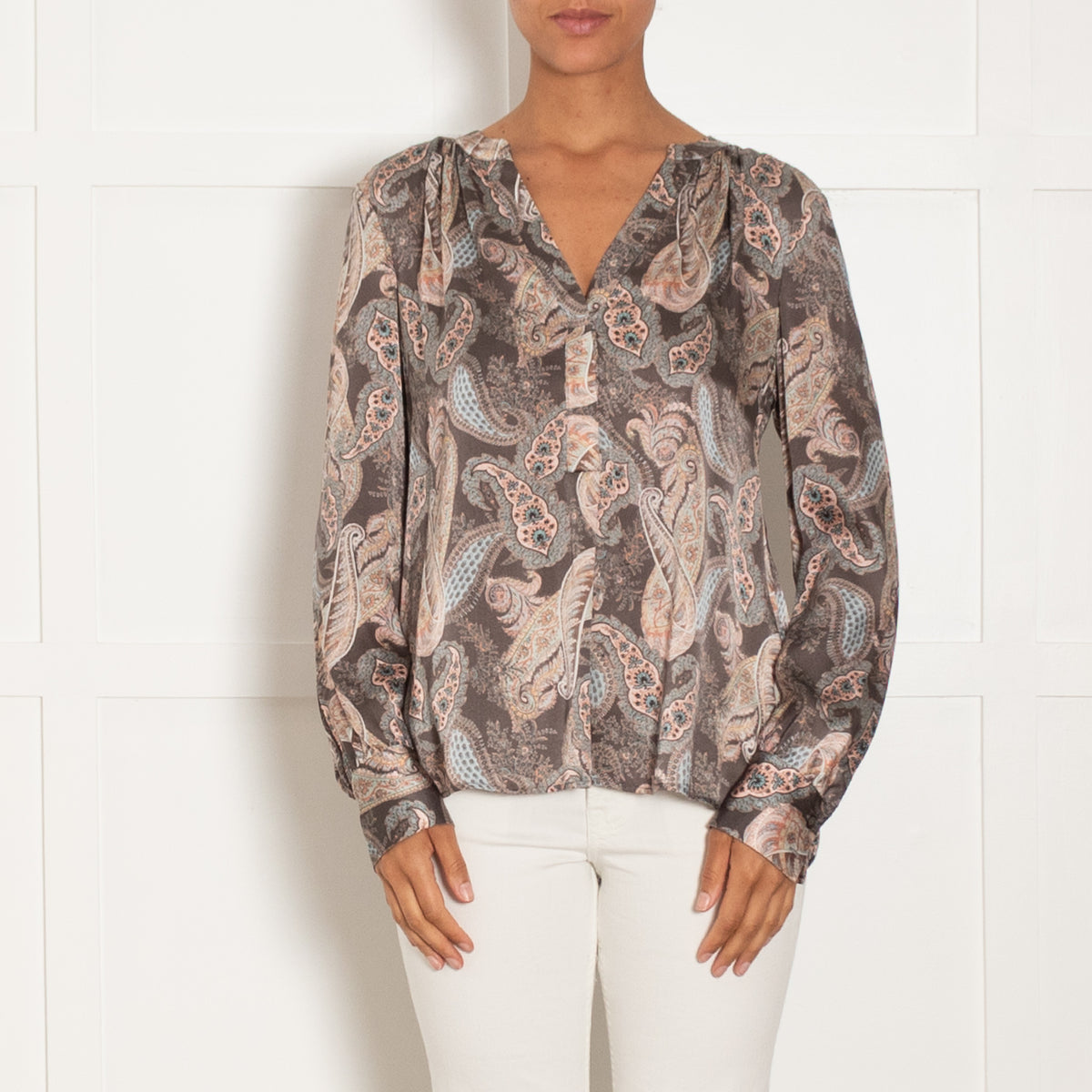 Dea Kudibal Khaki And Pink Silk Mix Top