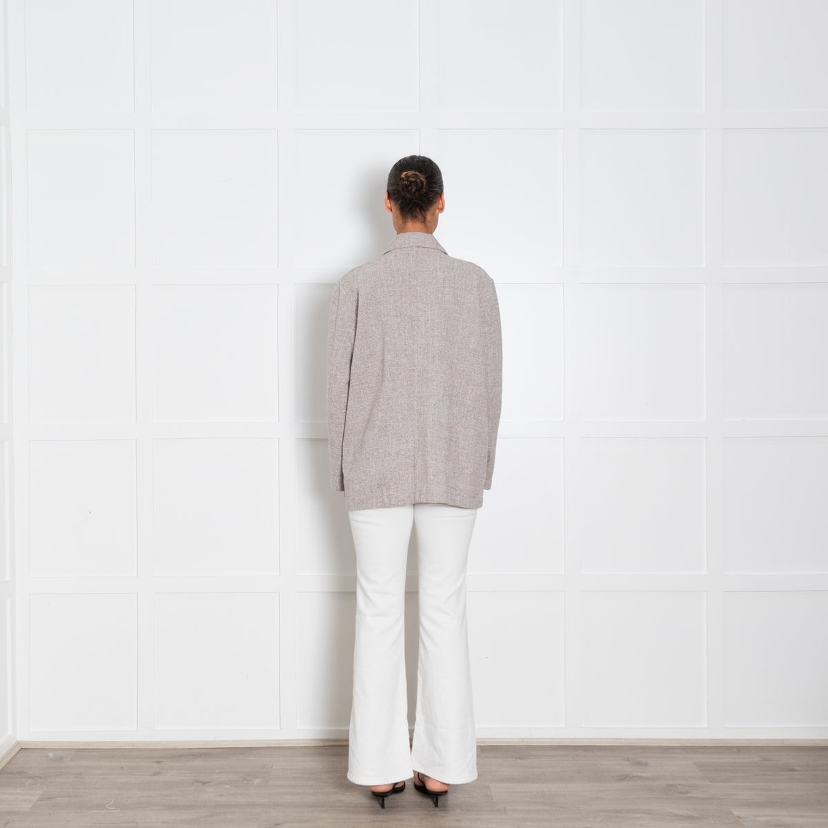 Eileen Fisher Beige and Cream Woven Relaxed Blazer