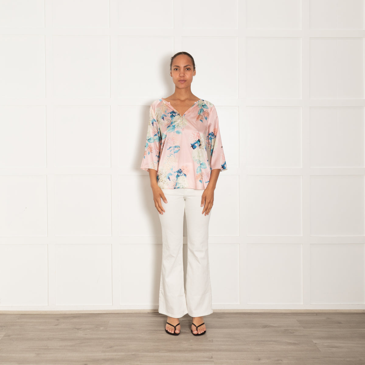 Dea Kudibal Pink Silk Mix Top With Blue Floral Print