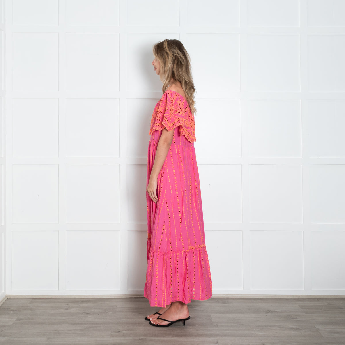 Valerie Khalfon Pink And Orange Broderie Anglaise Dress