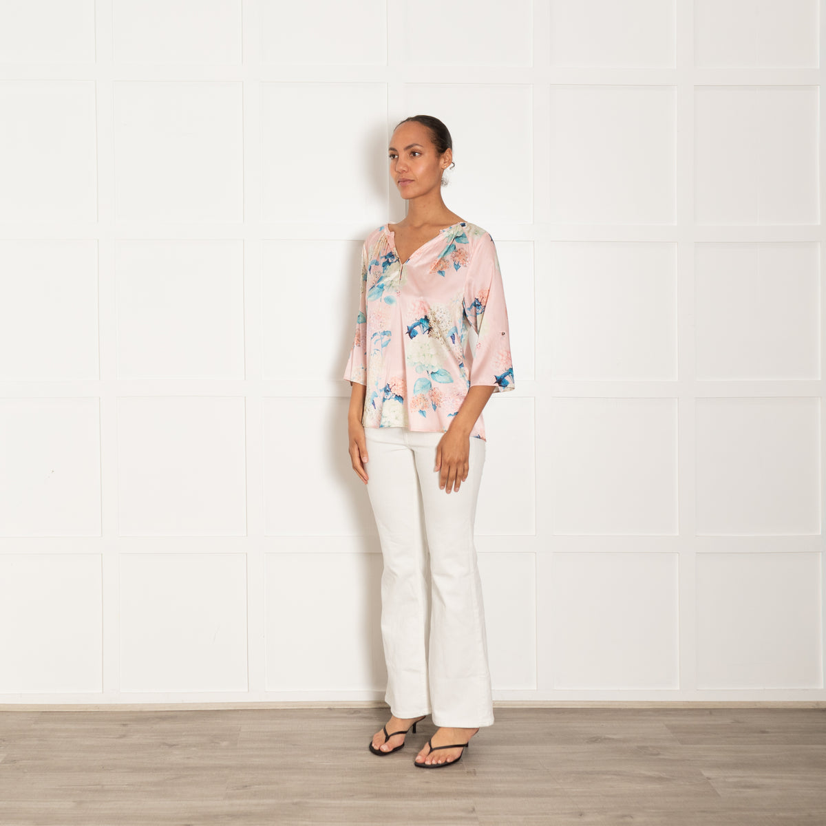 Dea Kudibal Pink Silk Mix Top With Blue Floral Print