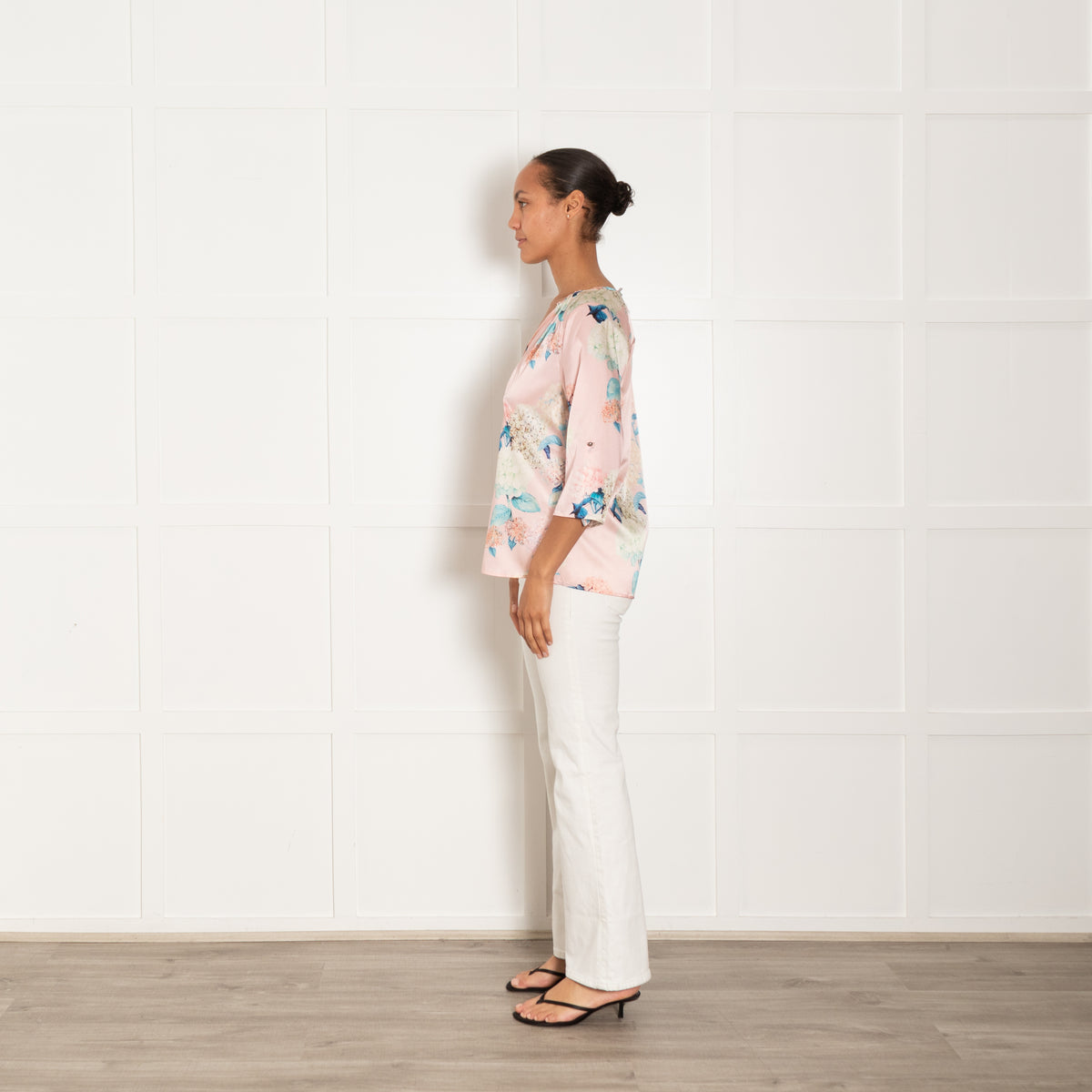 Dea Kudibal Pink Silk Mix Top With Blue Floral Print