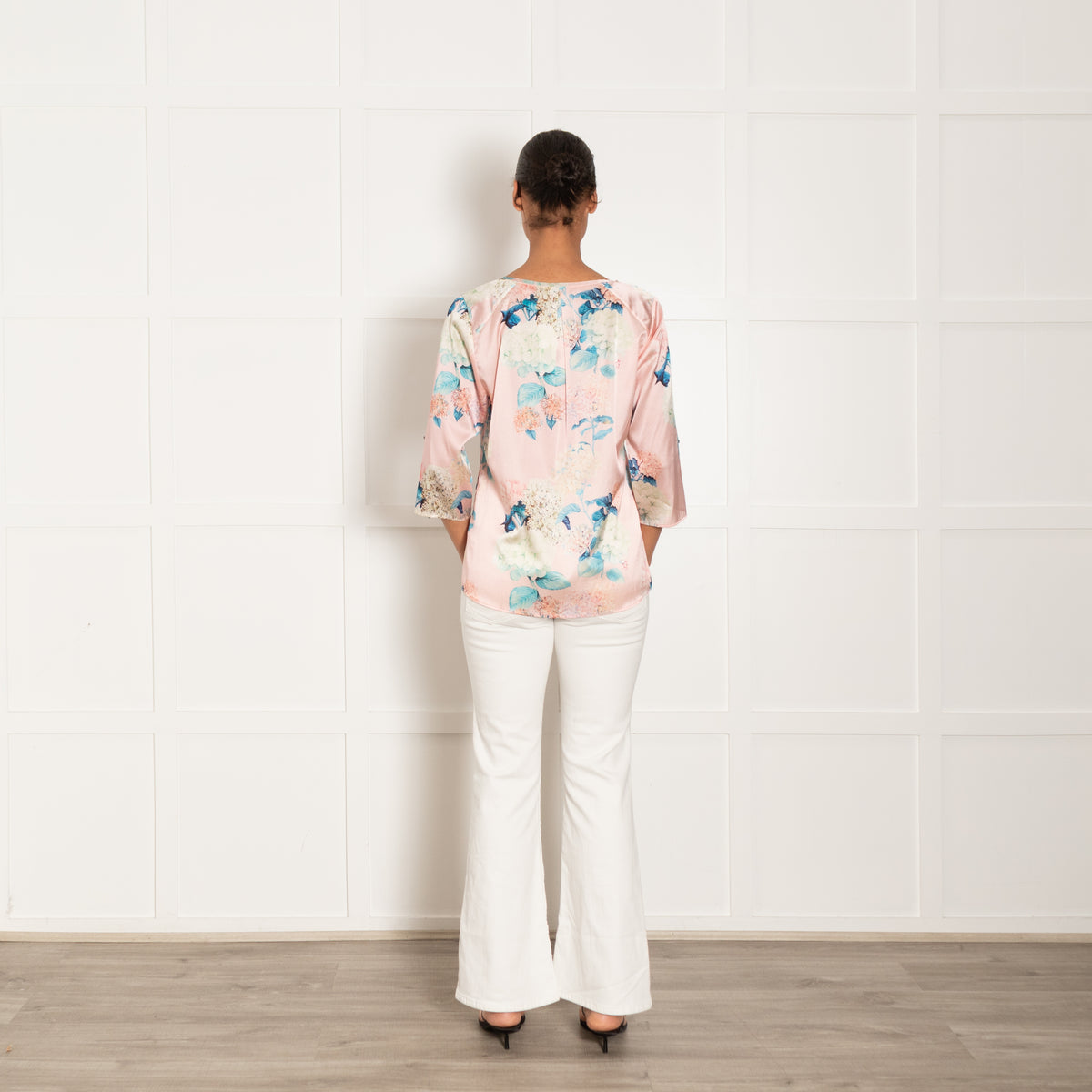 Dea Kudibal Pink Silk Mix Top With Blue Floral Print