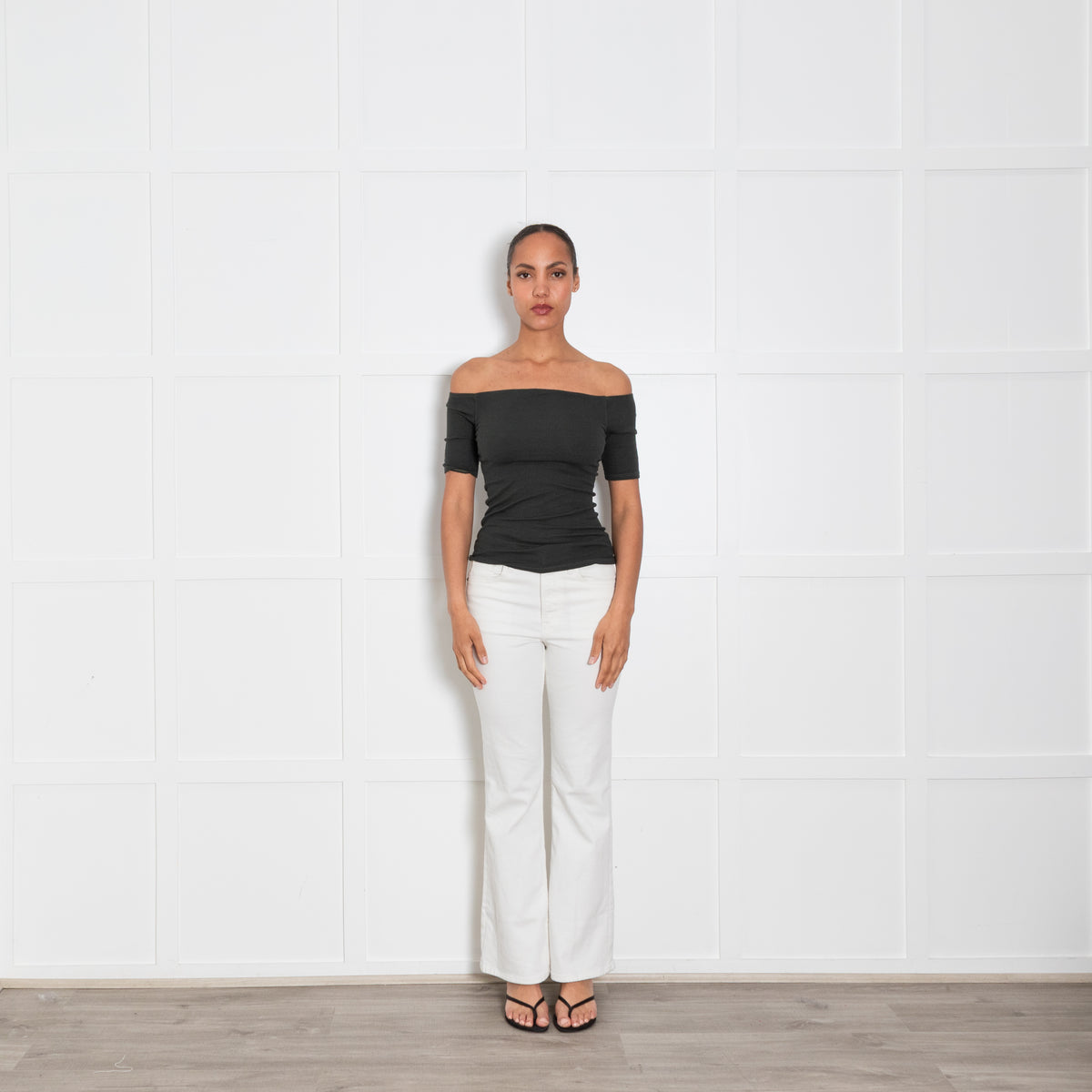 Enza Costa Green Ribbed Boat Neck Top