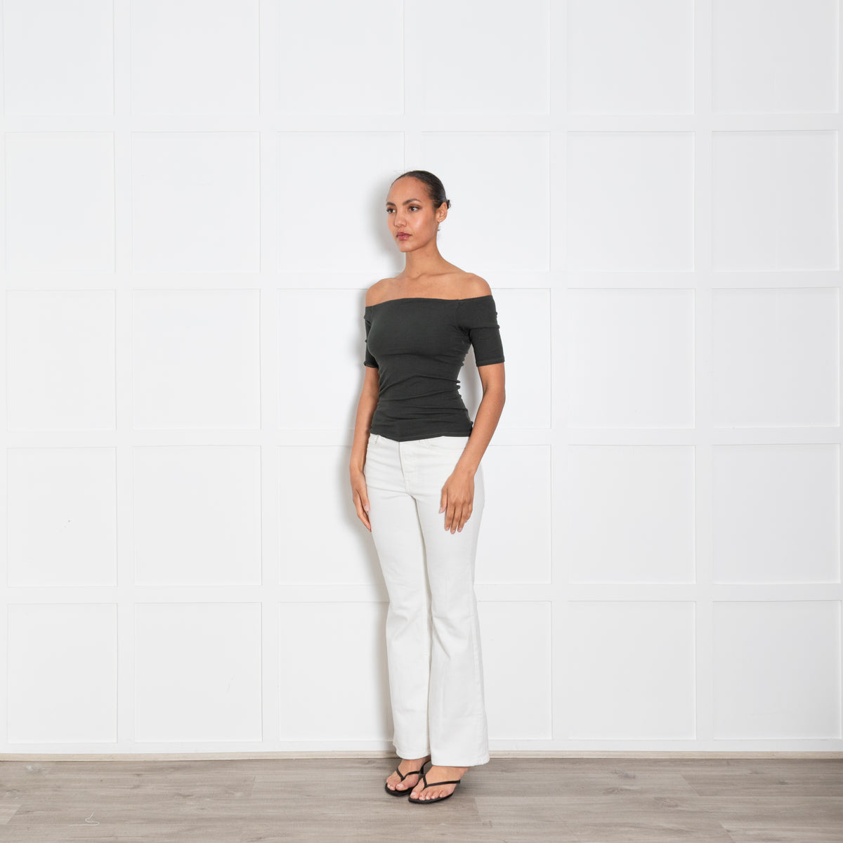 Enza Costa Green Ribbed Boat Neck Top