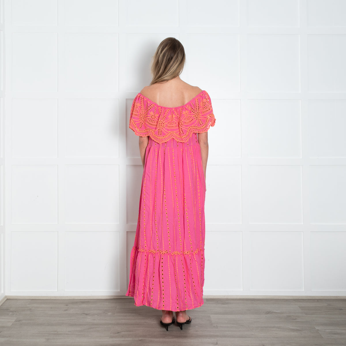 Valerie Khalfon Pink And Orange Broderie Anglaise Dress