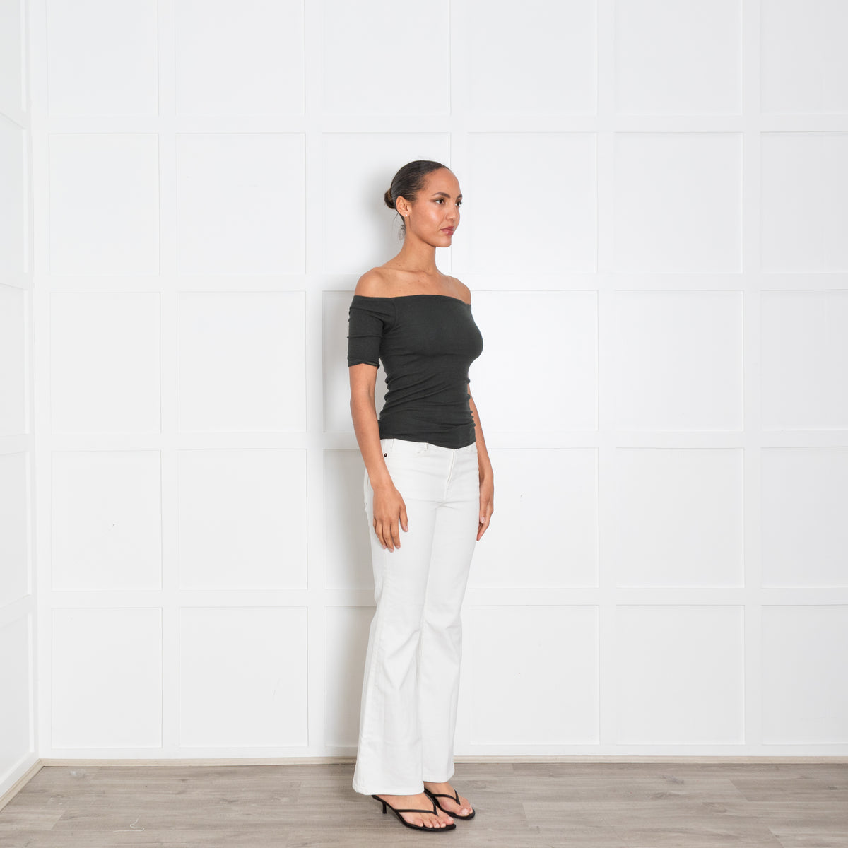 Enza Costa Green Ribbed Boat Neck Top