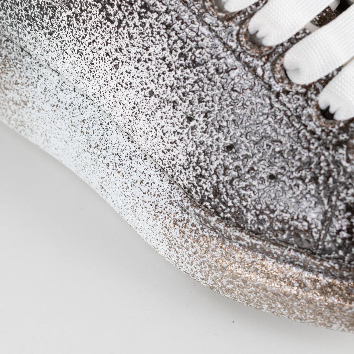 Alexander McQueen White Grey Metallic Design Leather Trainers