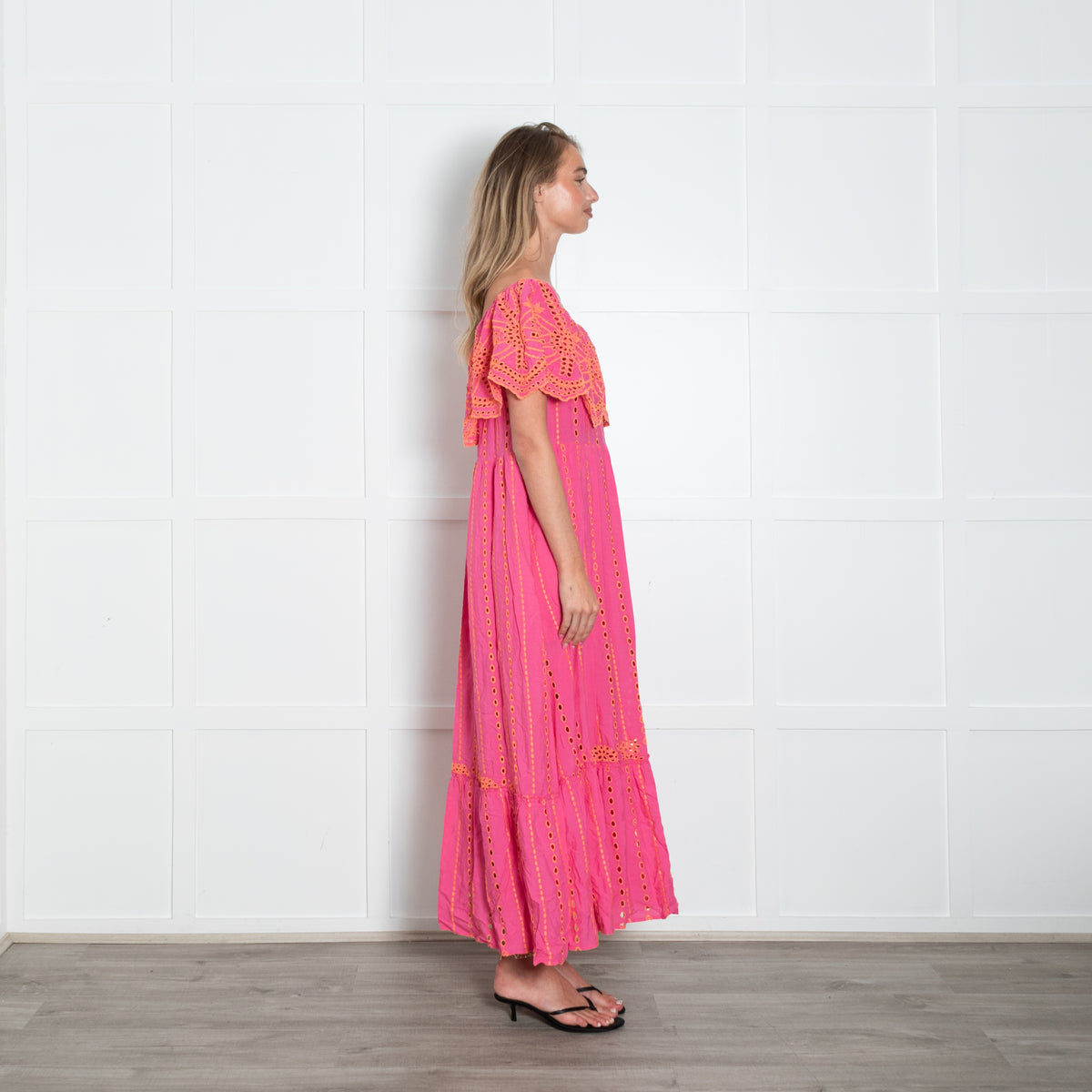 Valerie Khalfon Pink And Orange Broderie Anglaise Dress