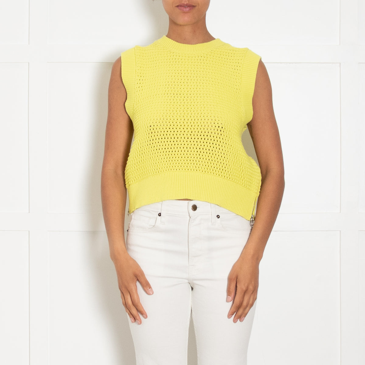 Varley Yellow Randal Crop Knit Tank With Side Zip
