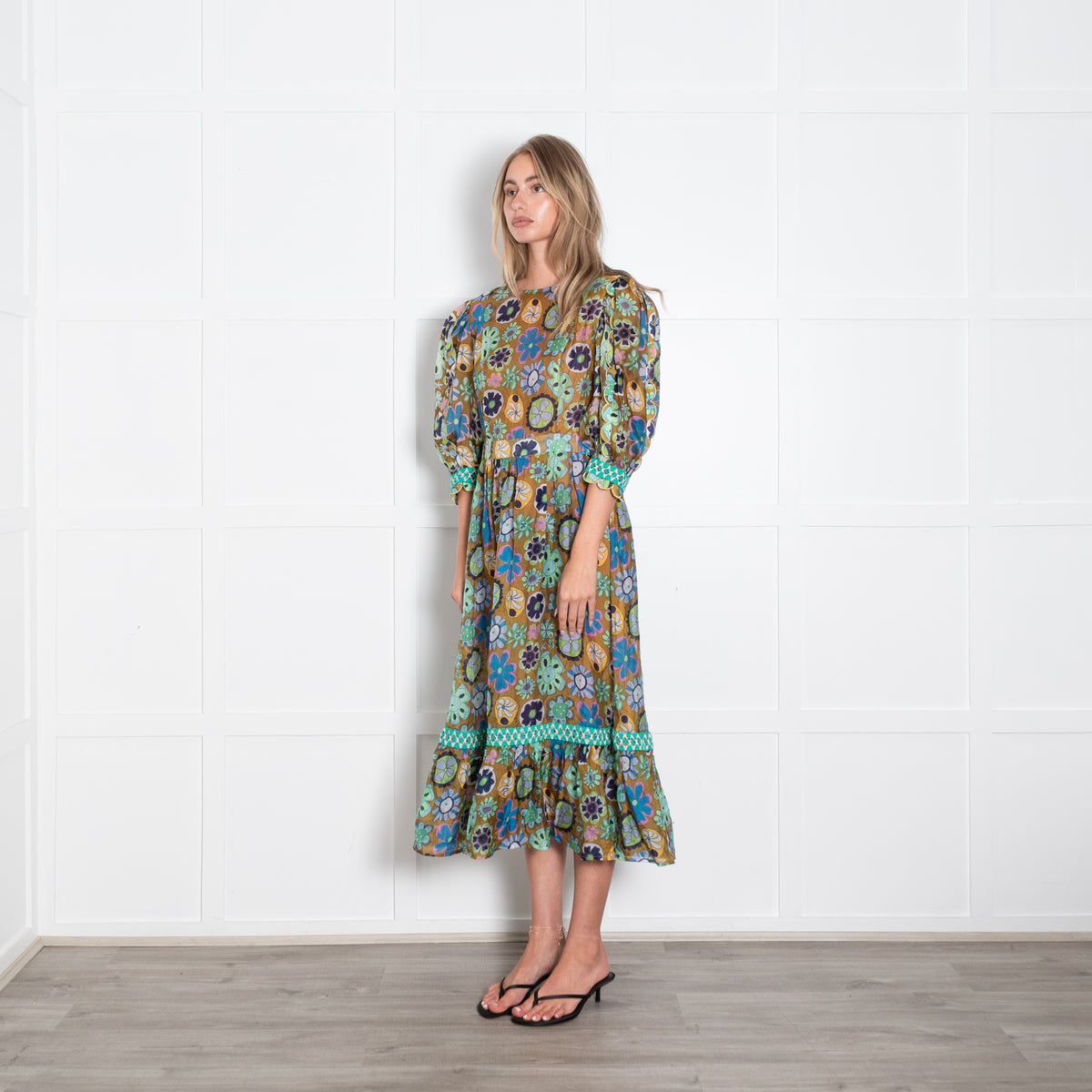Celia B Green Floral Tambora Dress