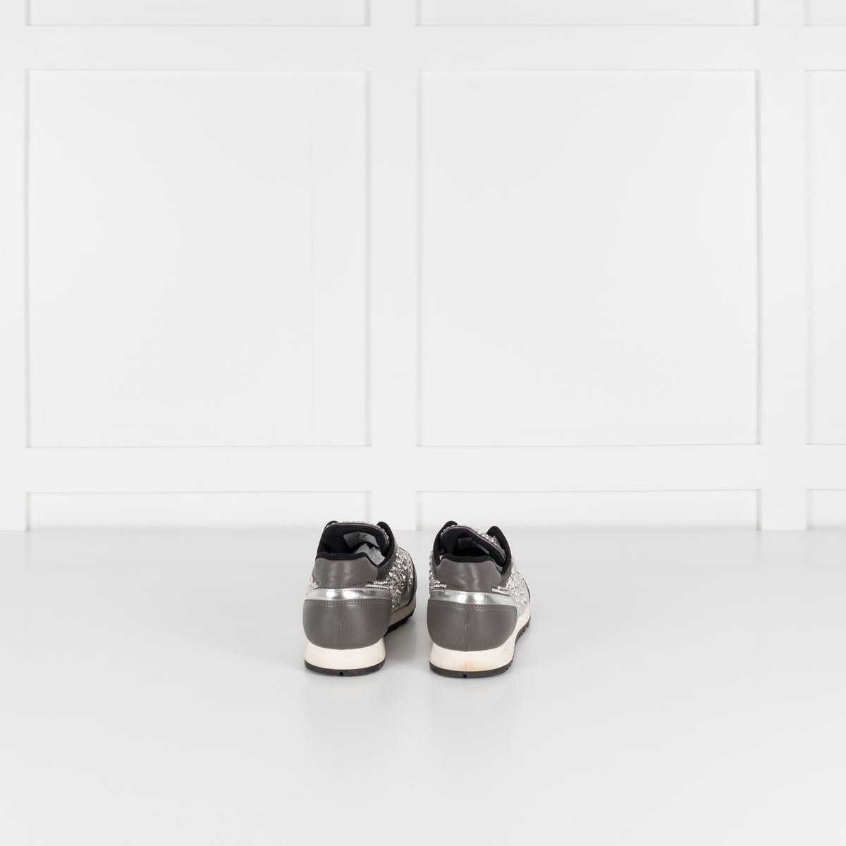 Gina Grey Leather Silver Diamanté Trainers