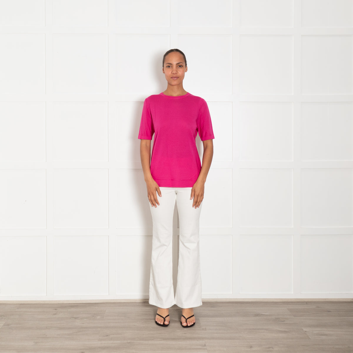 Escada Hot Pink Wool & Silk Mix Short Sleeve Top