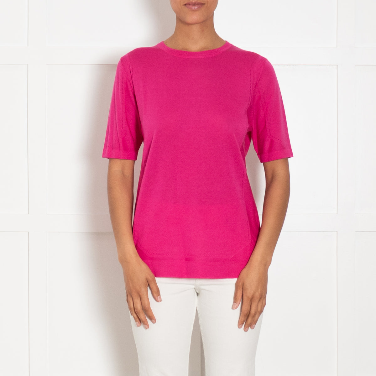 Escada Hot Pink Wool & Silk Mix Short Sleeve Top