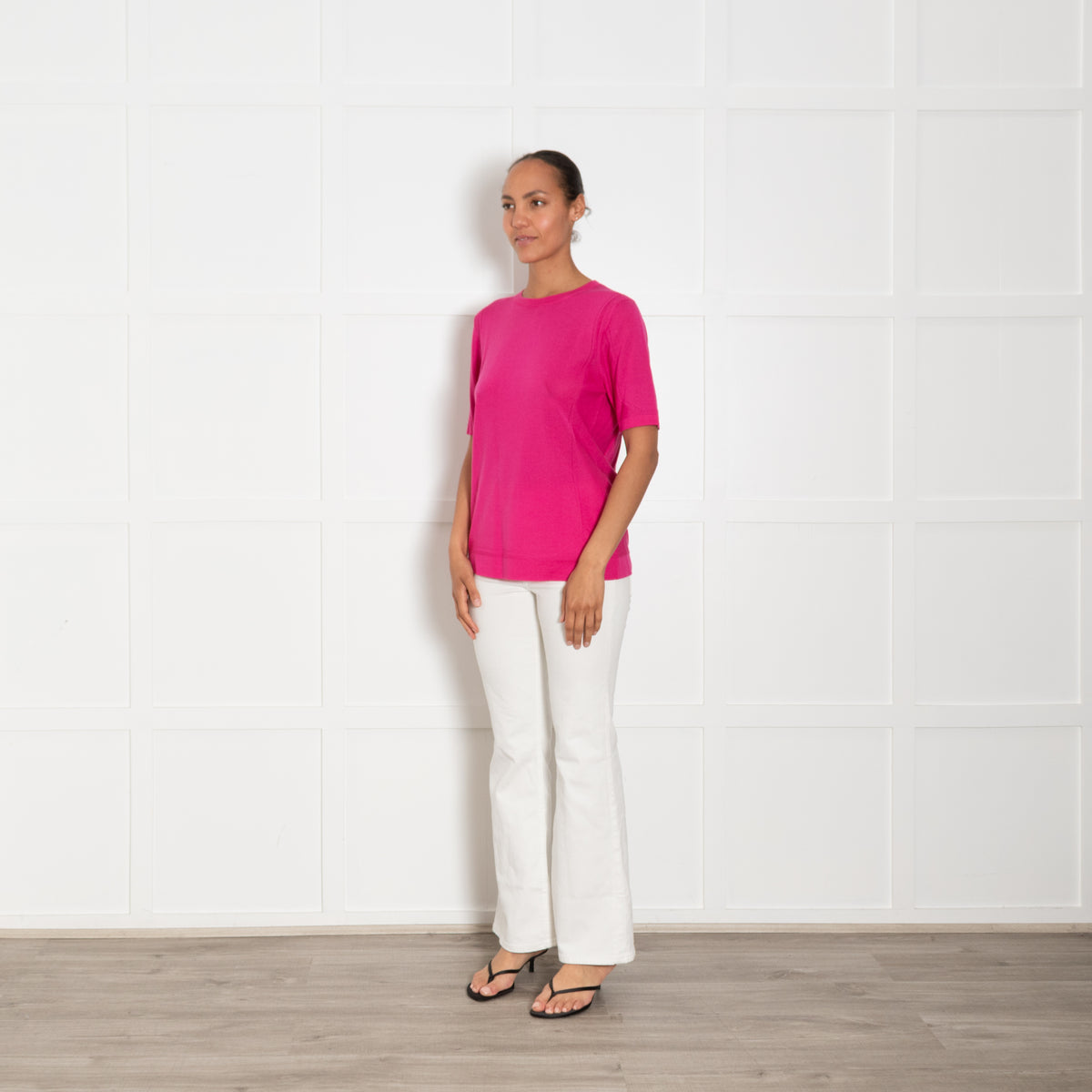 Escada Hot Pink Wool & Silk Mix Short Sleeve Top