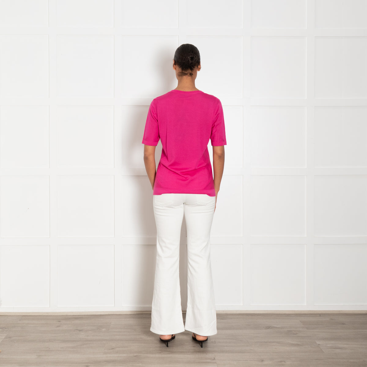Escada Hot Pink Wool & Silk Mix Short Sleeve Top