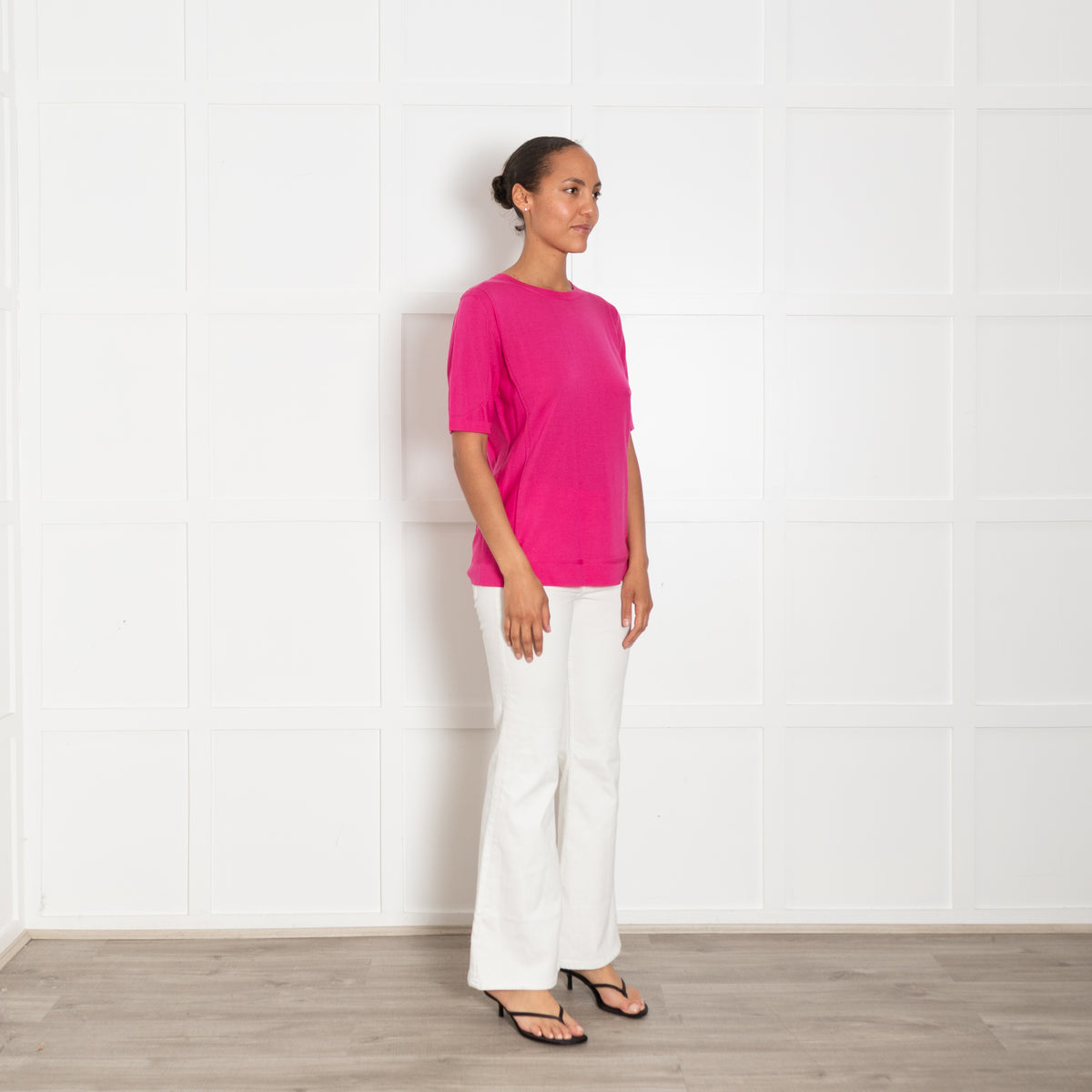 Escada Hot Pink Wool & Silk Mix Short Sleeve Top