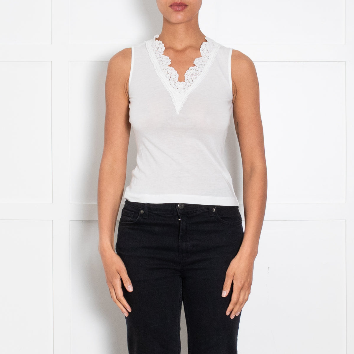 Me + Em White Lace Neckline Vest
